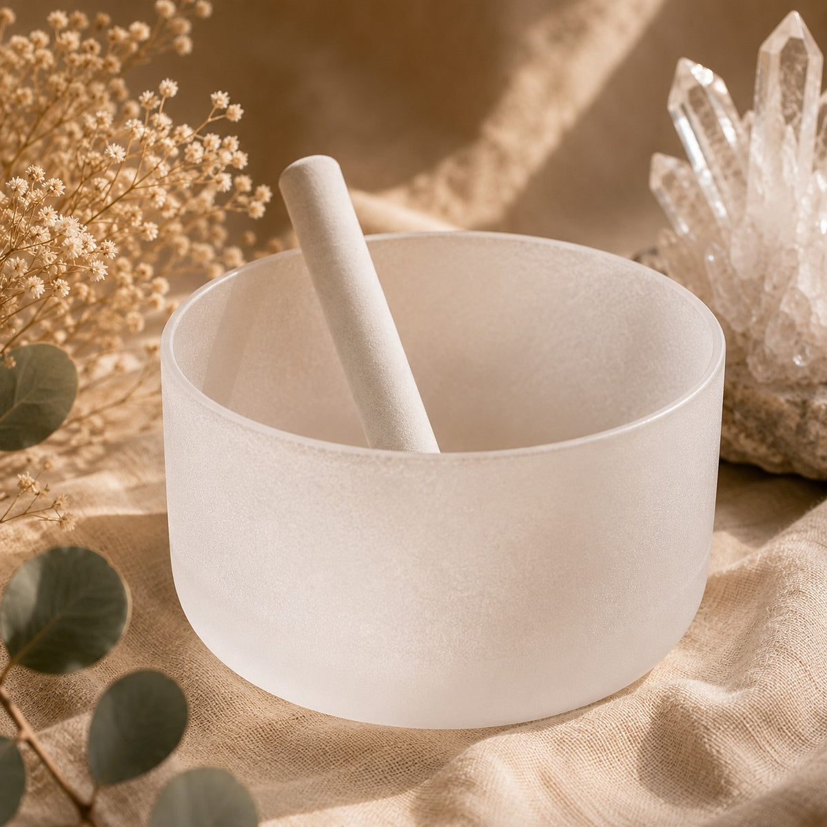 8" Off-White Crystal Singing Bowl