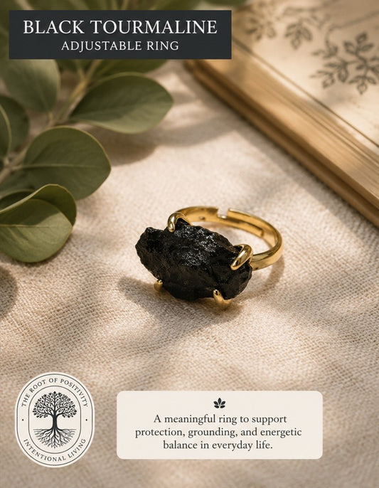 Black Tourmaline Adjustable Ring