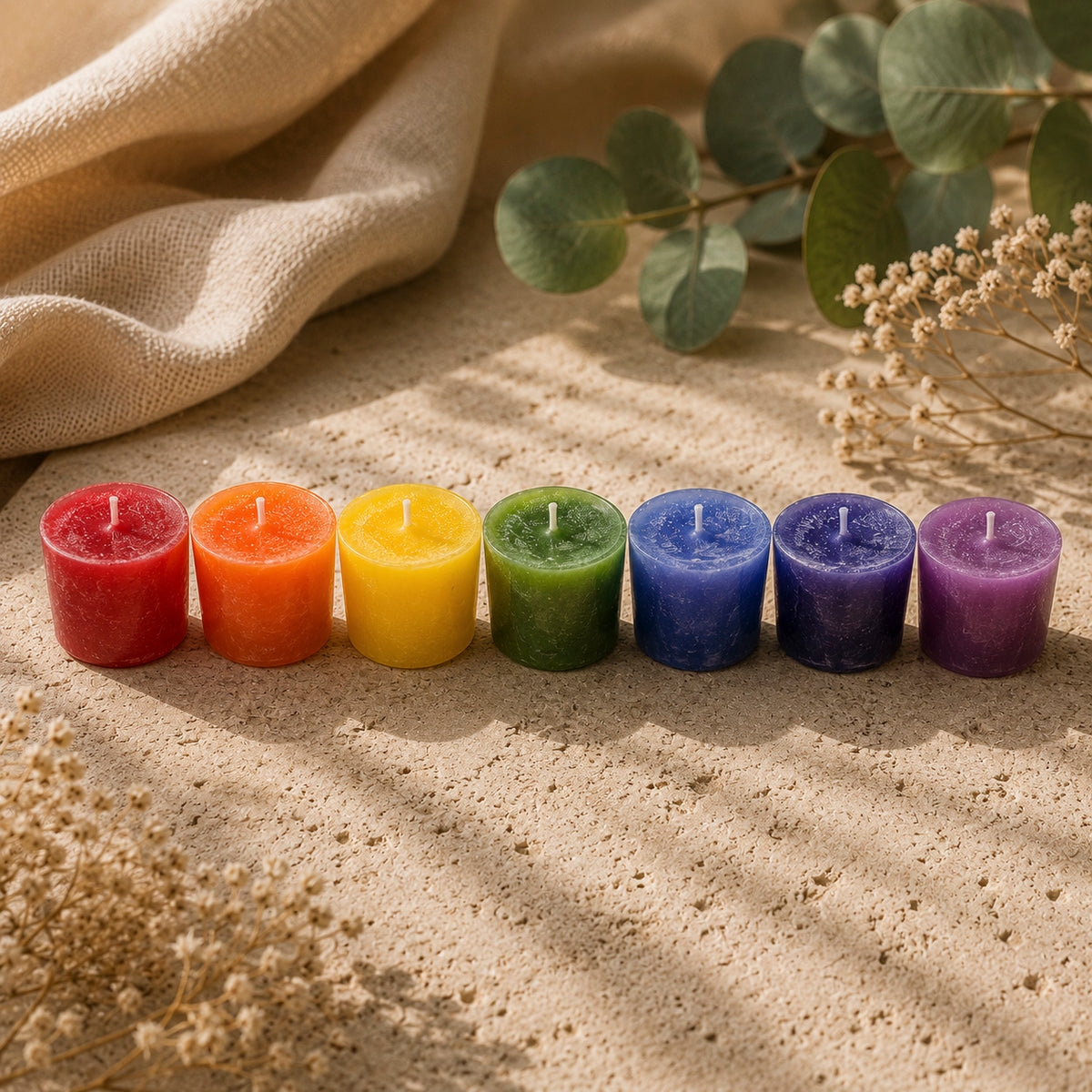 Chakra Votive Candle Set with Informational Cards